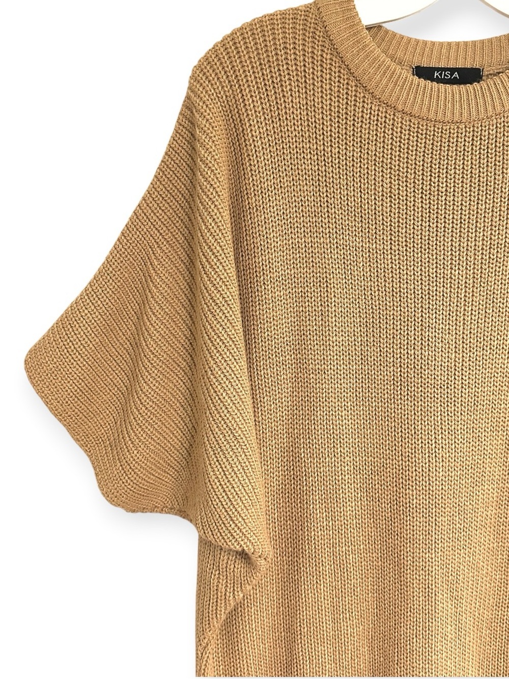 KISA Camel Knit Sweater Dress Maxi Wool Slit L - Picture 4 of 10